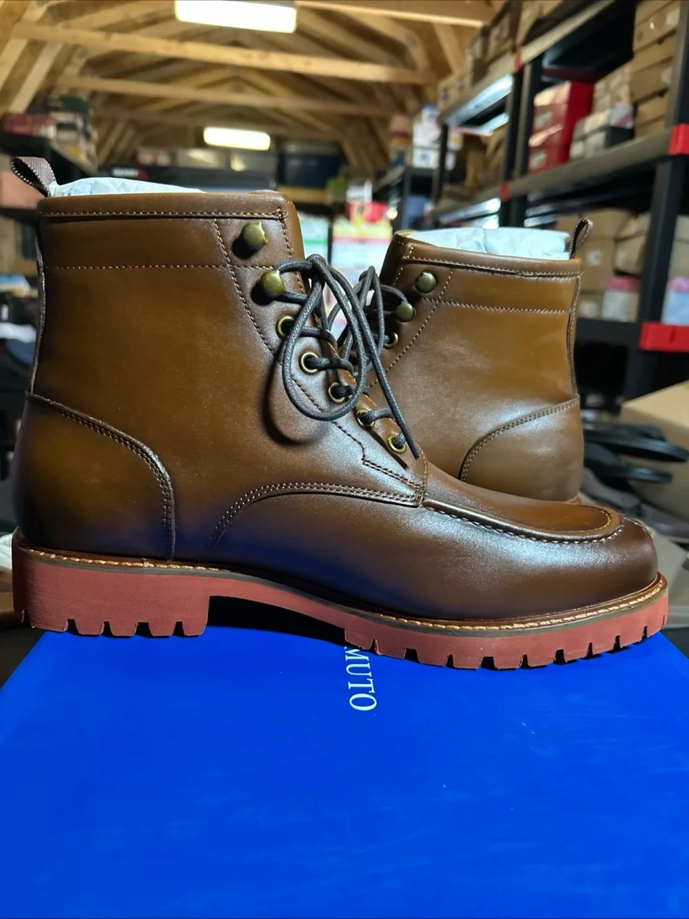 Vince Camuto Men Brown Leather Waterproof Lace-Up Boots Size 8.5M
